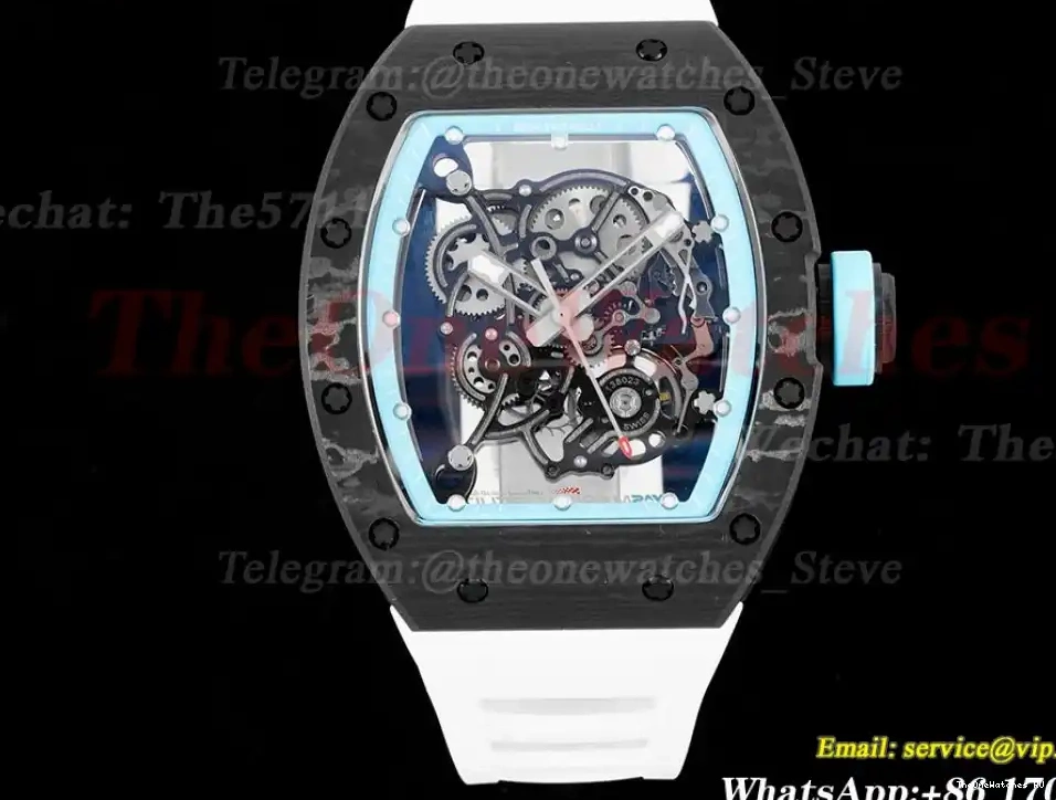 Strap White On Skeleton NTPT Dial Blue BBRF Rubber RM055 Real RMUL2 0417